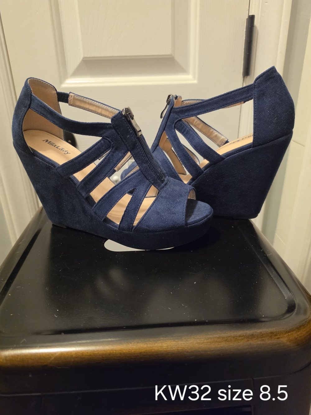 Mila Lady Navy Suede Strappy Wedge Sandals